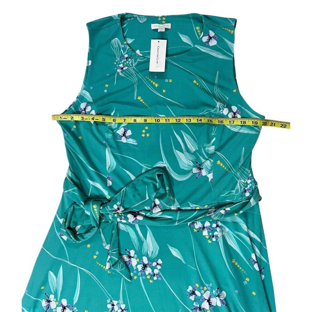 NWT charter club Women sleeveless dress midi XL stretch flower turquoise - Picture 5 of 8